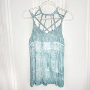 American Eagle Soft & Sexy Cage Neck Tie-Dye Tank Top Small Blue White Women's